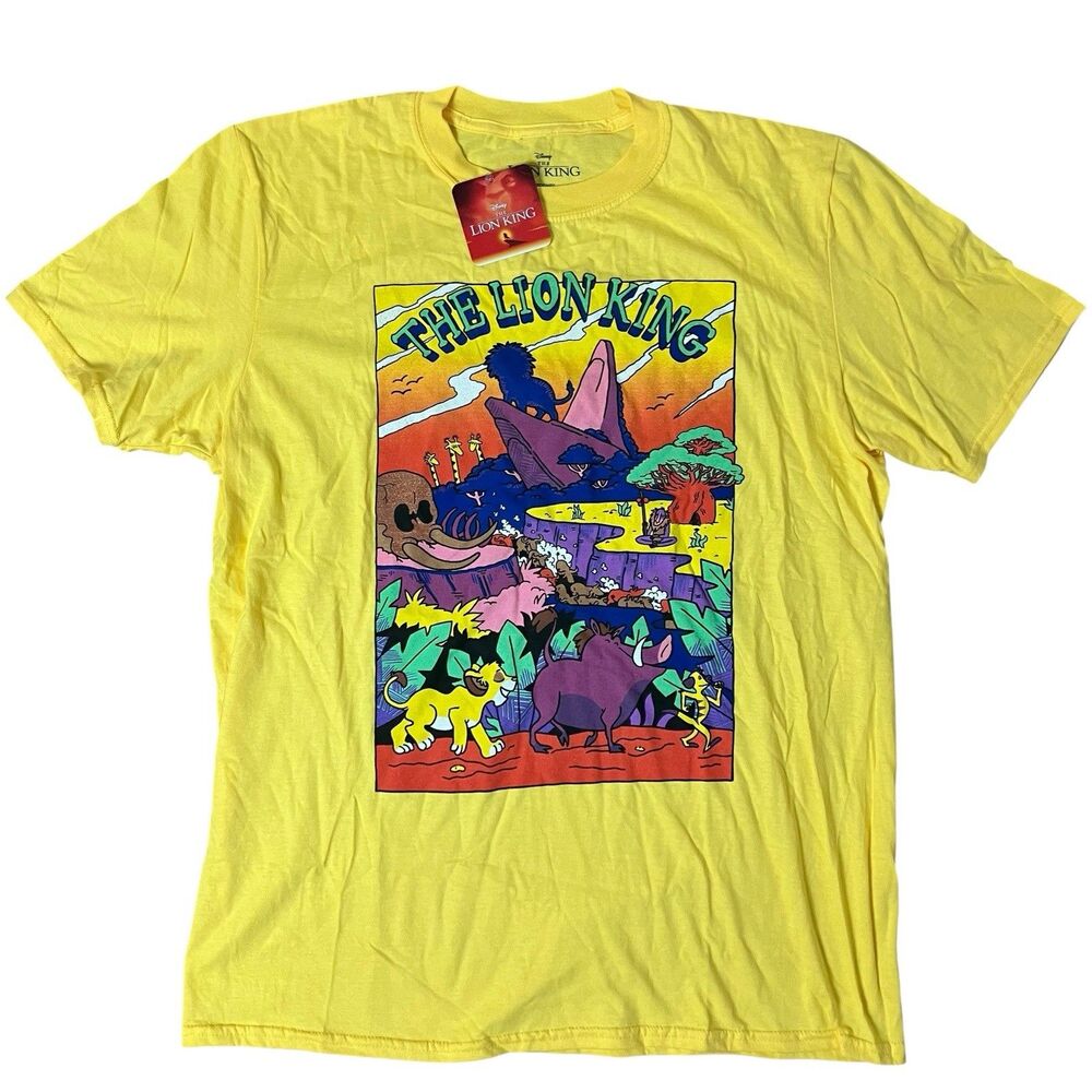 Disney The Lion King T-Shirt Mens L Yellow Simba Timon Pumba Retro Style Print